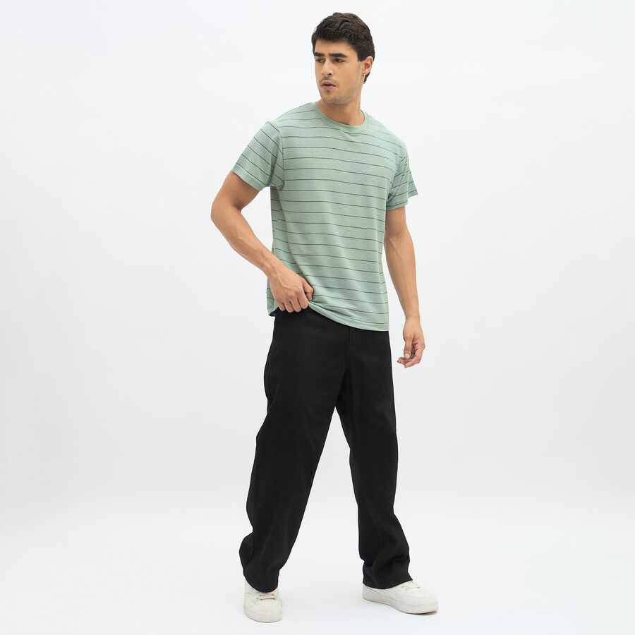 Men's Light Sage Green Round Neck Striped T-Shirt, Light Green, large image number null