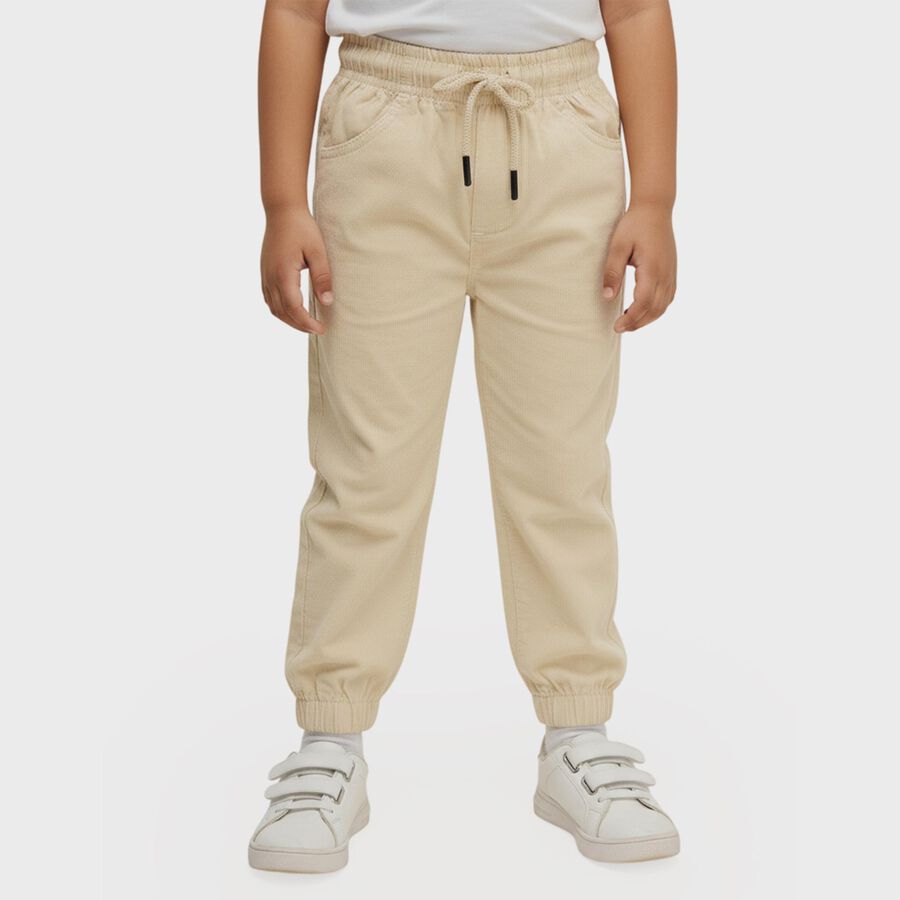 Boys Light Beige Cotton Jogger Trousers, Beige, large