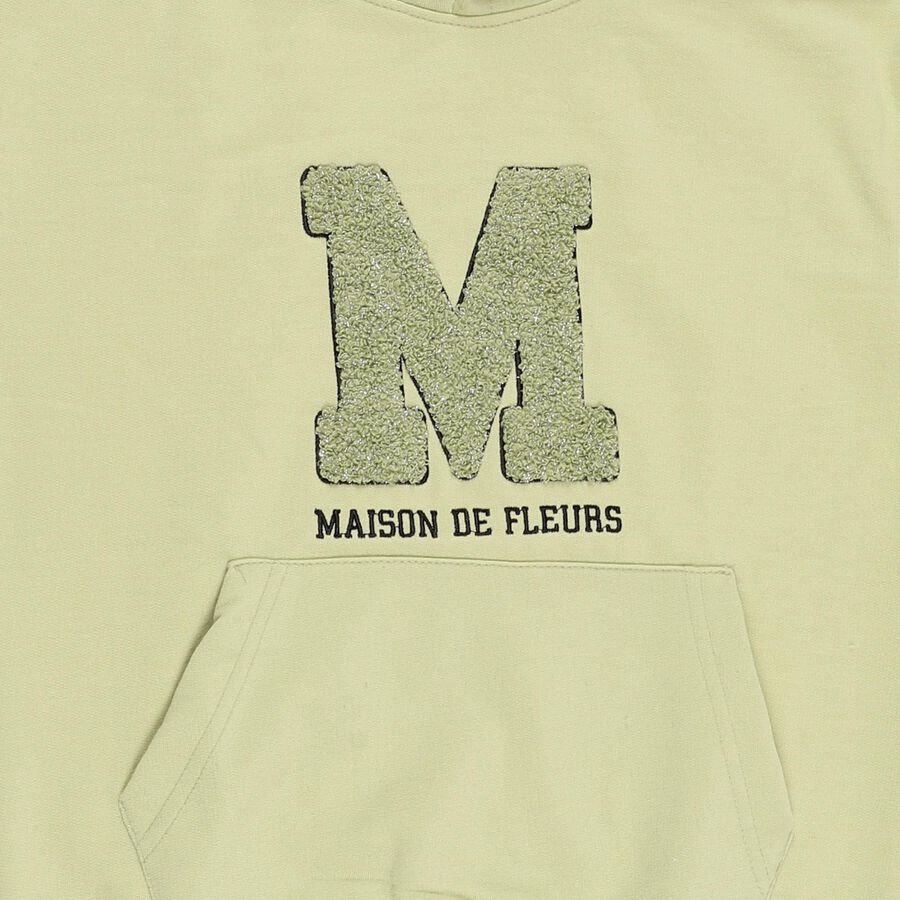 Girls Light Sage Green Hooded Neck Casual Sweatshirt, Light Green, large image number null