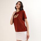 Women's Rust Round Neck Casual T-Shirt, Rust, small