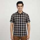 Men's Navy Blue Cotton Casual Shirt, नेवी ब्लू, small