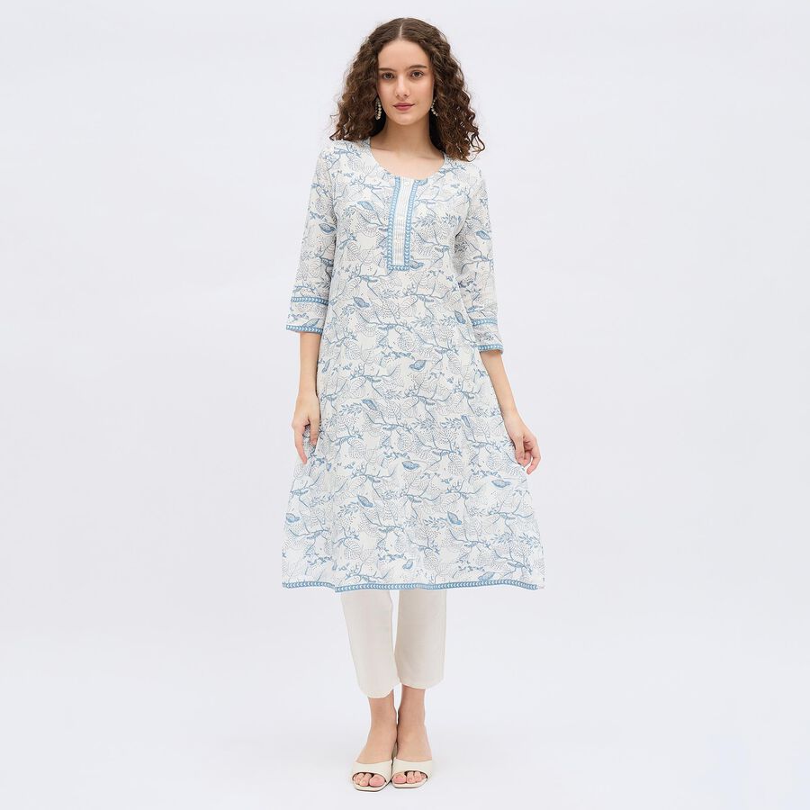 Women's Light Blue Round Neck Printed Kurta, Light Blue, large image number null
