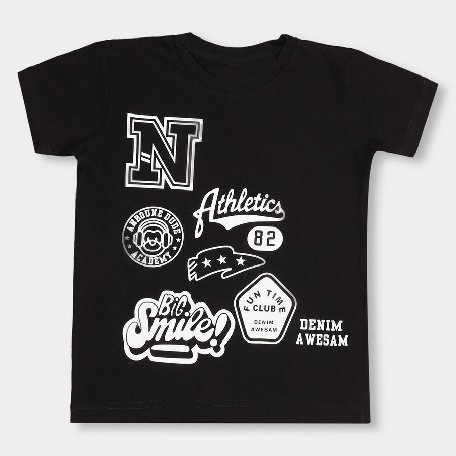 Boys' 100% Cotton Half Sleeves T-Shirt, Black, large image number null