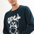 Men's Deep Navy Blue Crew Neck Graphic Sweatshirt, Teal Blue, small image number null