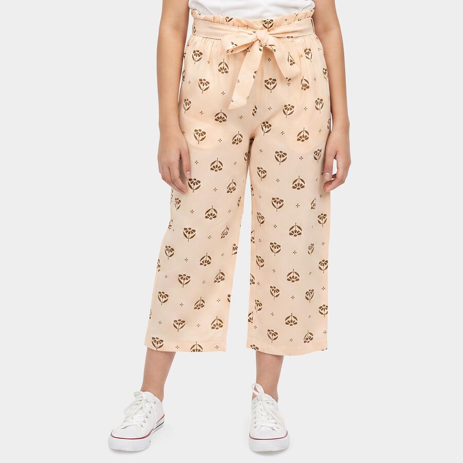 Girls Beige Regular Fit Solid Capri, गहरा पीला, large