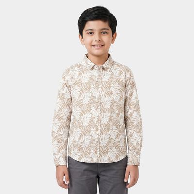Boys Beige Cotton Collar Shirt