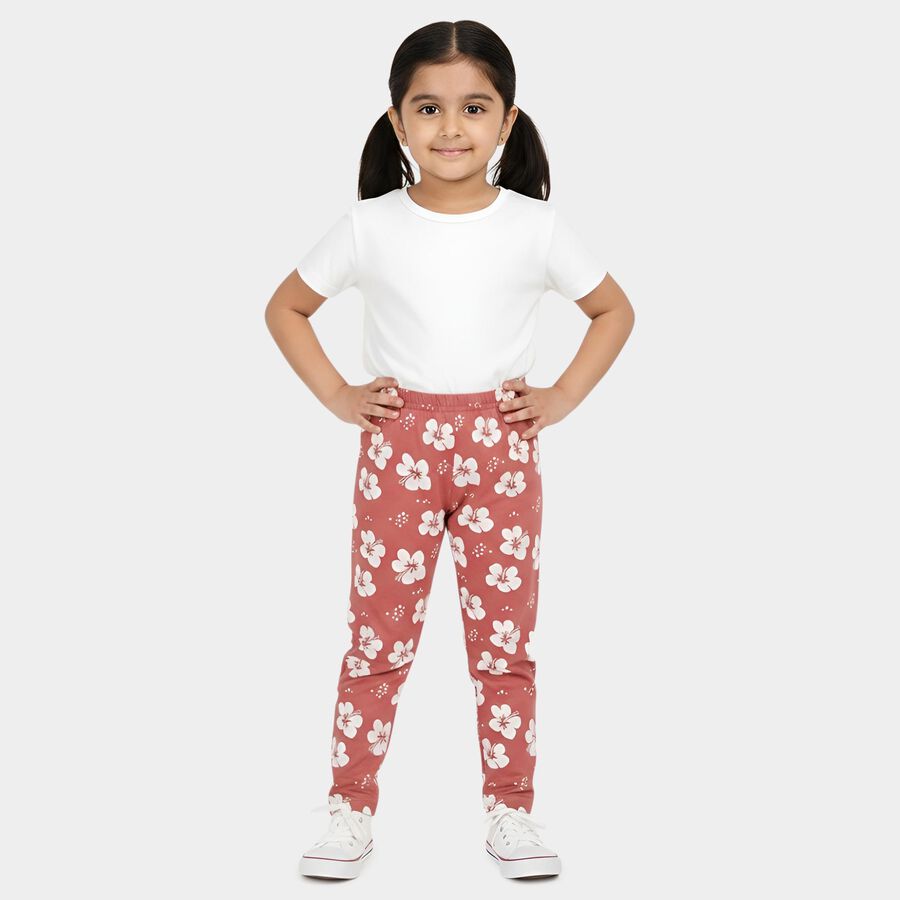 Girls Pink Regular Fit Floral Printed Pyjama, Light Pink, large