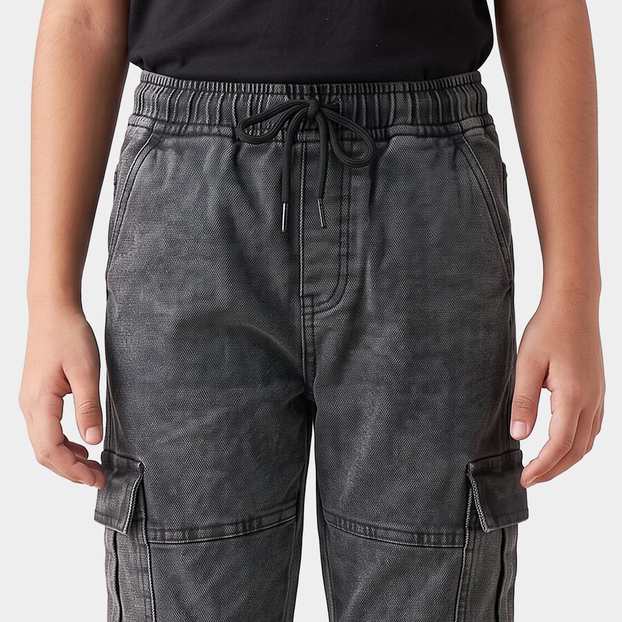 Boys' Black Relaxed Fit Cargo Jeans, Black, large