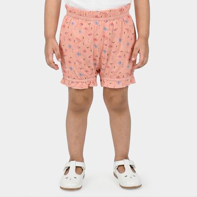 Girls Peach Regular Fit Floral Ruffled Bloomer