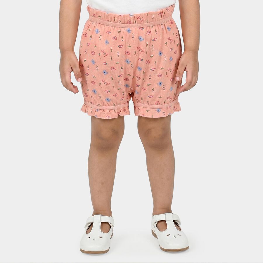 Girls Peach Regular Fit Floral Ruffled Bloomer, Peach, large