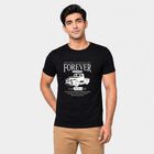 Men's Black Round Neck Regular Graphic Print T-Shirt, Black, small