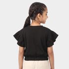 Girls Black Round Neck Regular T-Shirt, काला, small