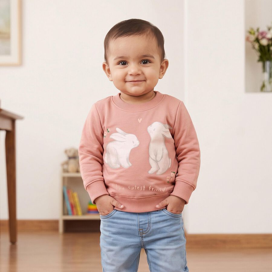 Infants' Pink Round Neck Graphic Pullover Sweatshirt, Light Pink, large