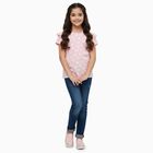 Girls' Light Pink Cotton Crew Neck Graphic Printed T-Shirt, हल्का गुलाबी, small