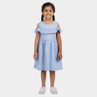 Girls' Light Blue Cotton Blend Sleeveless A-Line Frock, हल्का नीला, small