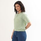Women's Light Sage Green Scalloped Neck Casual Top, हल्का हरा, small
