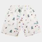 Boys White Regular Fit Printed Bermuda Shorts, सफ़ेद, small