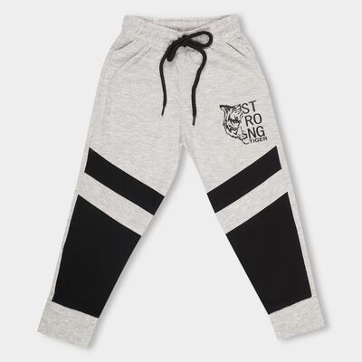 Boys' Light Heather Grey Cotton Blend Tiger Print Pyjama