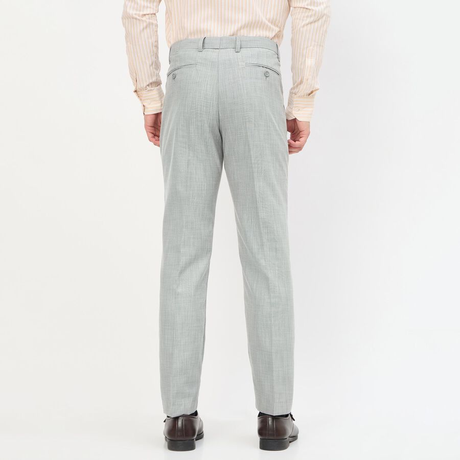 Men's Light Grey Slim Fit Flat-Front Formal Trousers, Light Grey, large