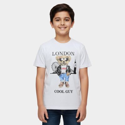 Boys Ecru Melange Round Neck Casual Half Sleeve T-Shirt