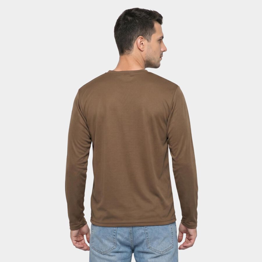 Men's Brown Round Neck Regular T-Shirt, भूरा, large