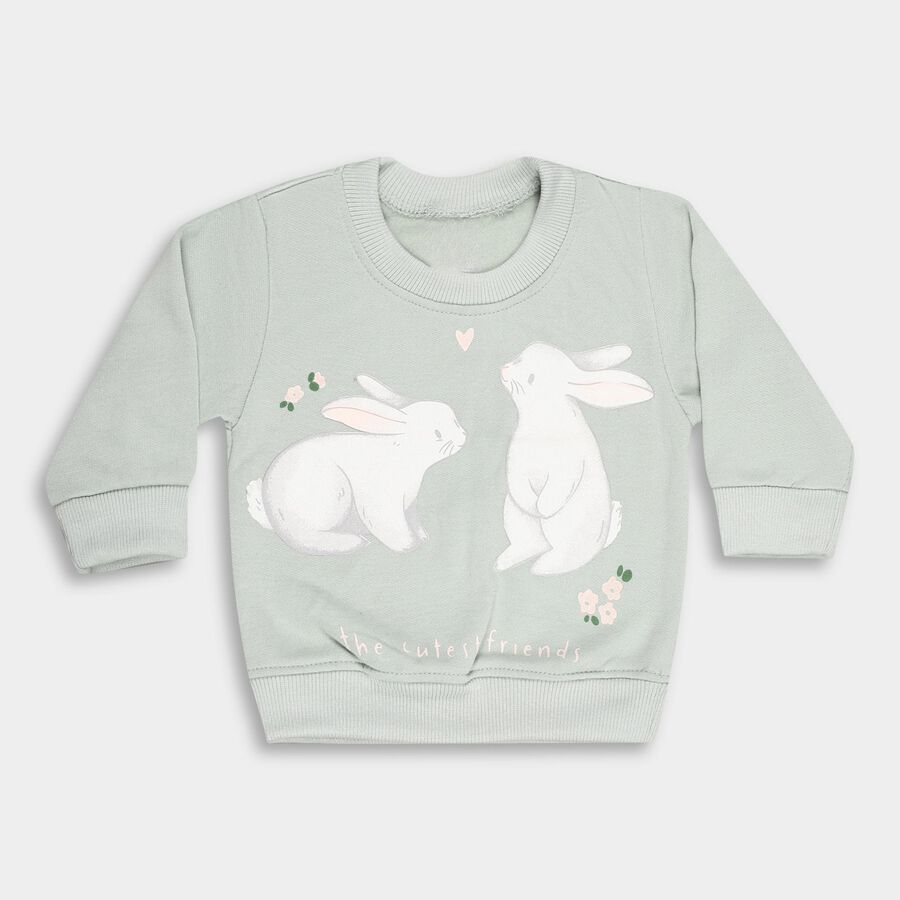 Infants Light Sage Green Crew Neck Casual Sweatshirt, हल्का हरा, large image number null