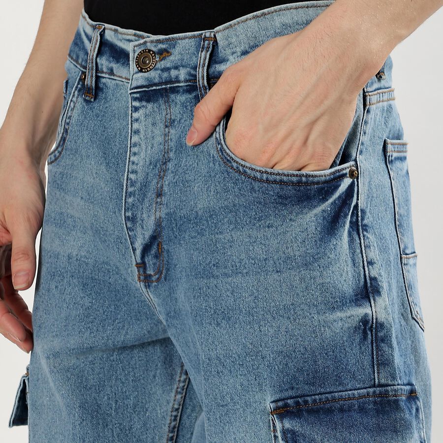Men's Light Blue Straight Fit Cargo Jeans, Mid Blue, large image number null