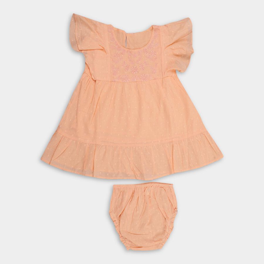 Infant Girls' 100% Cotton Frock , पीच, large image number null