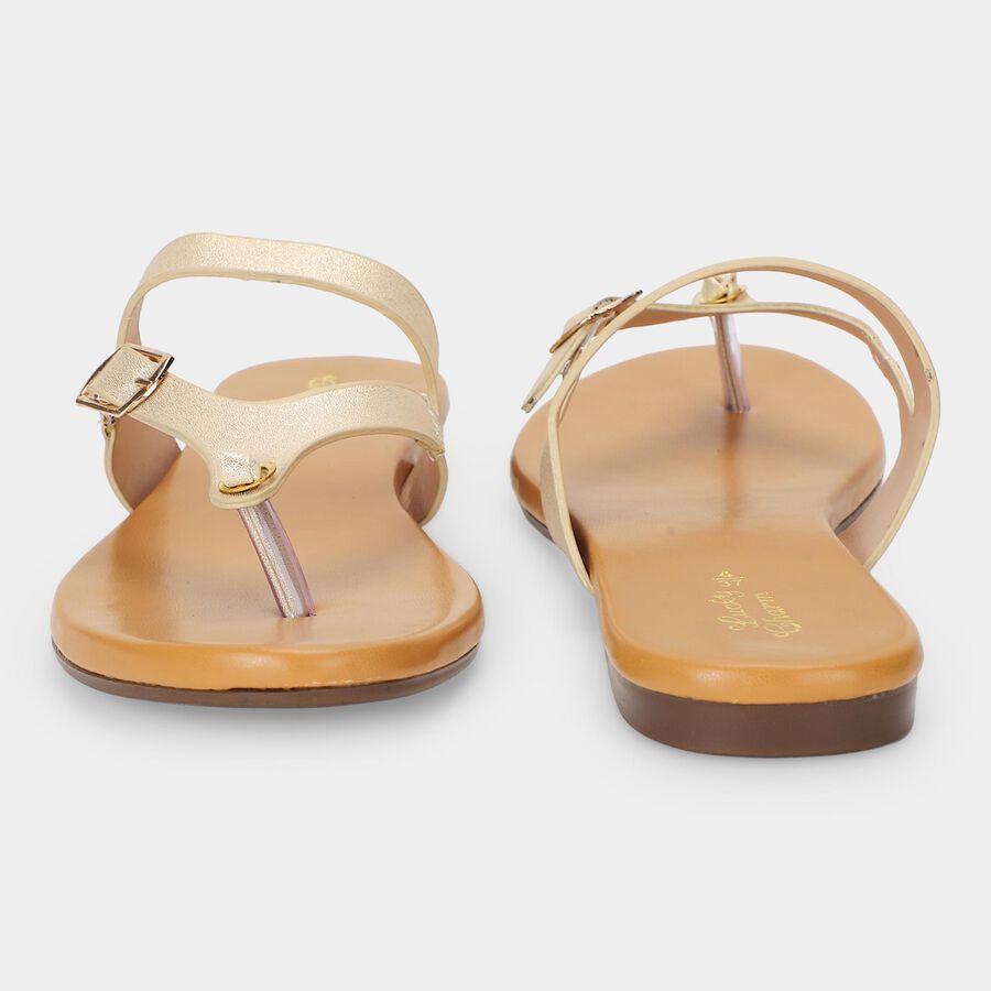 Women's Gold Buckle Strap Thong Sandals, गोल्डन, large