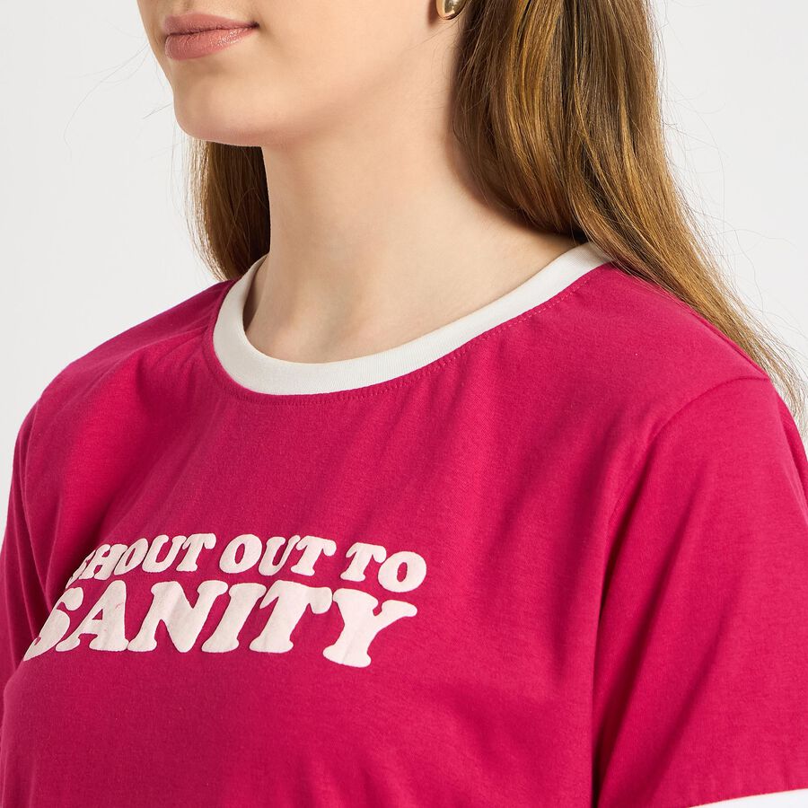 Ladies' Round Neck T-Shirt , रानी (फ्यूशिया), large