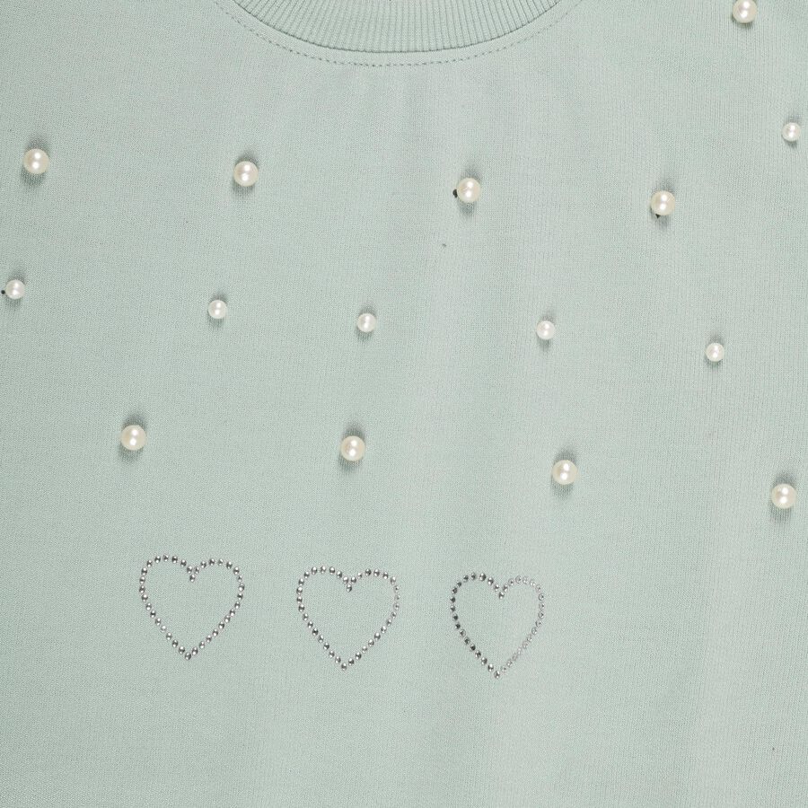 Girls Light Sage Green Crew Neck Casual Sweatshirt, हल्का हरा, large image number null