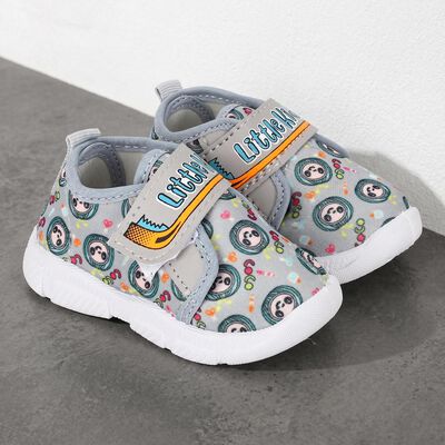 Boys Grey Velcro Strap Sneakers