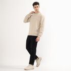 Men's Light Beige Crew Neck Casual Sweatshirt, गहरा पीला, small image number null