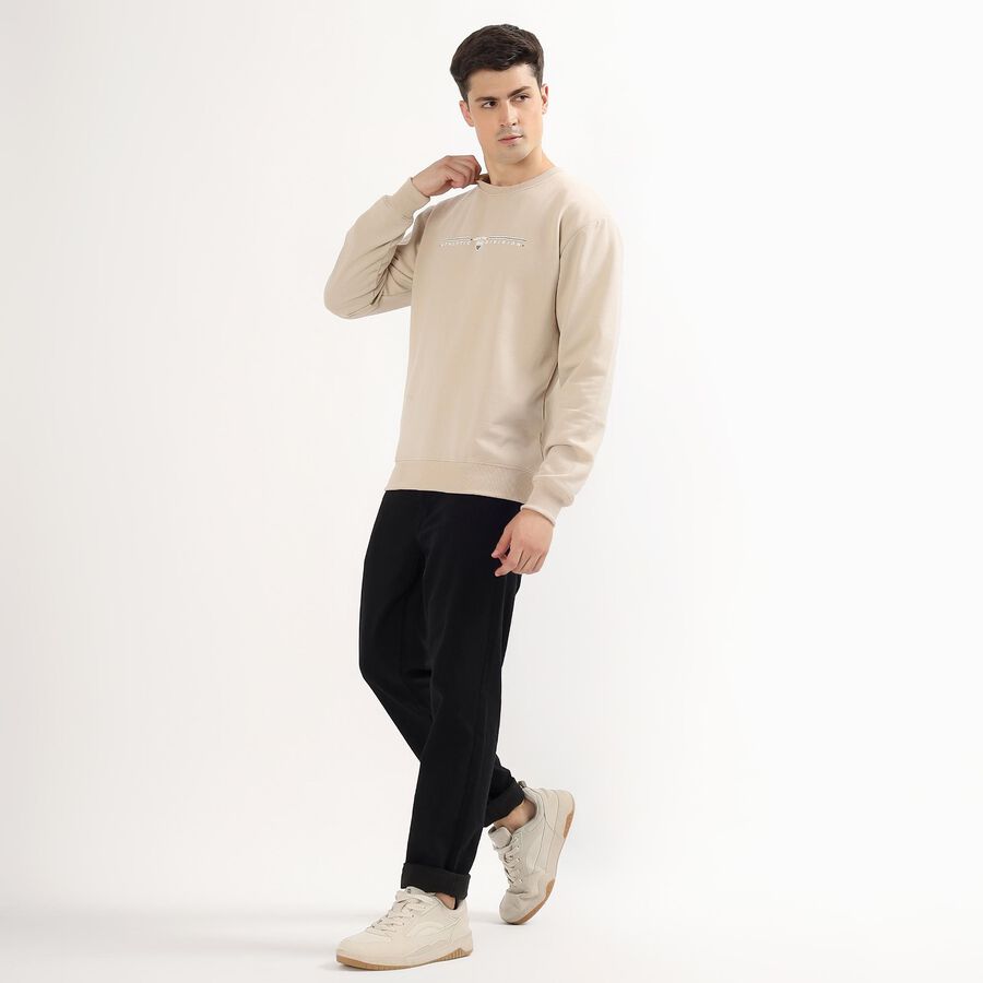Men's Light Beige Crew Neck Casual Sweatshirt, गहरा पीला, large image number null