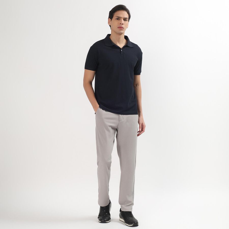 Men's Light Grey Slim Fit Flat-Front Casual Trousers, सिल्वर, large