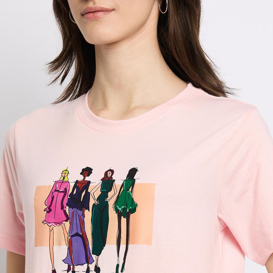Ladies' Round Neck T-Shirt , हल्का गुलाबी, large image number null