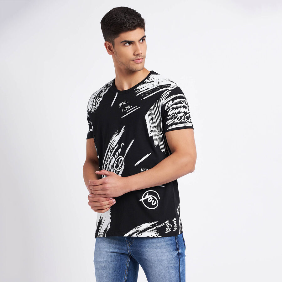 All Over Print Round Neck T-Shirt, Black, large image number null