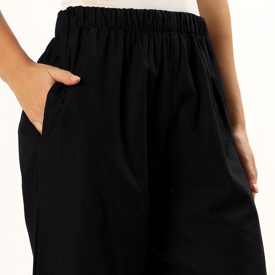 Women's Jet Black Regular Fit Lace Hem Palazzos, Black, large image number null