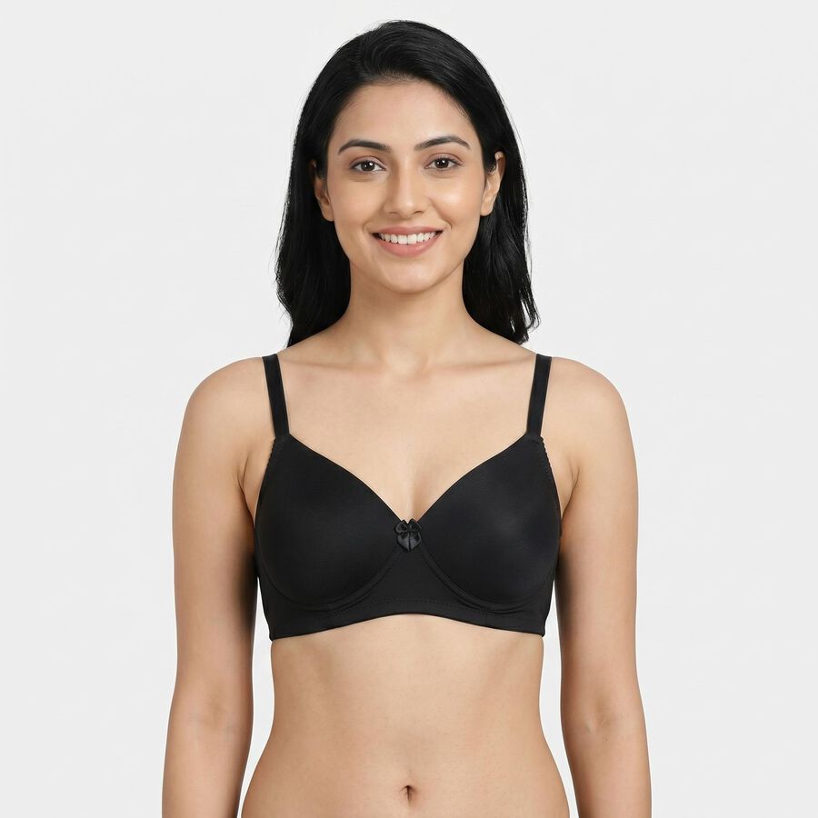 Women's Black Regular T-Shirt Bra, काला, large