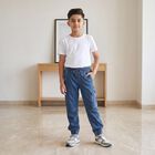 Boys' Blue Relaxed Fit Cargo Jeans, गहरा नीला, small