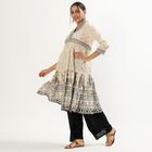 Women's Muted Beige Cotton V-Neck Floral Printed Kurta, Beige, small image number null