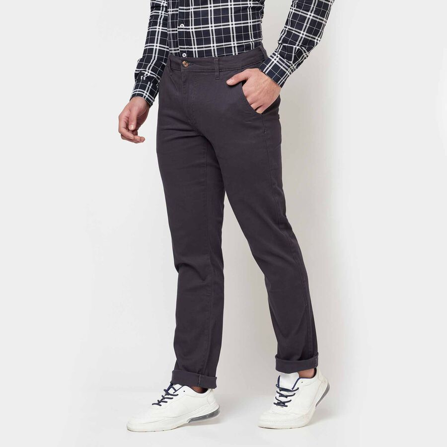 Solid Slim Fit Trousers, Dark Grey, large image number null