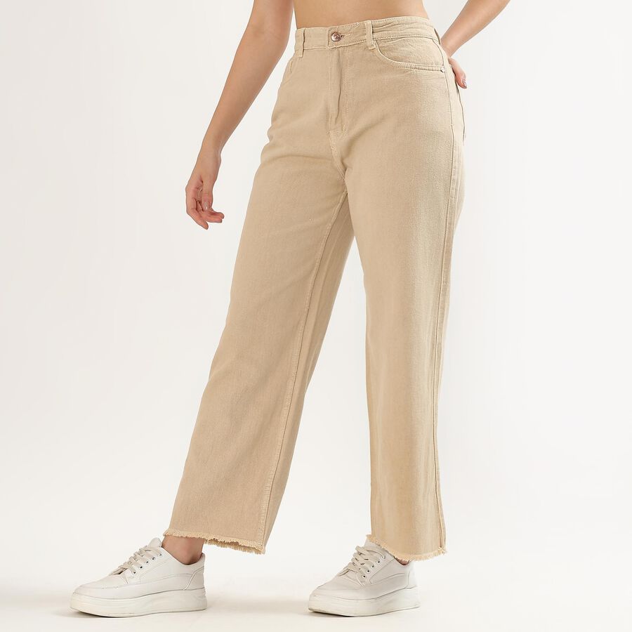 Ladies' 100% Cotton High Rise Jeans , Off White, large image number null