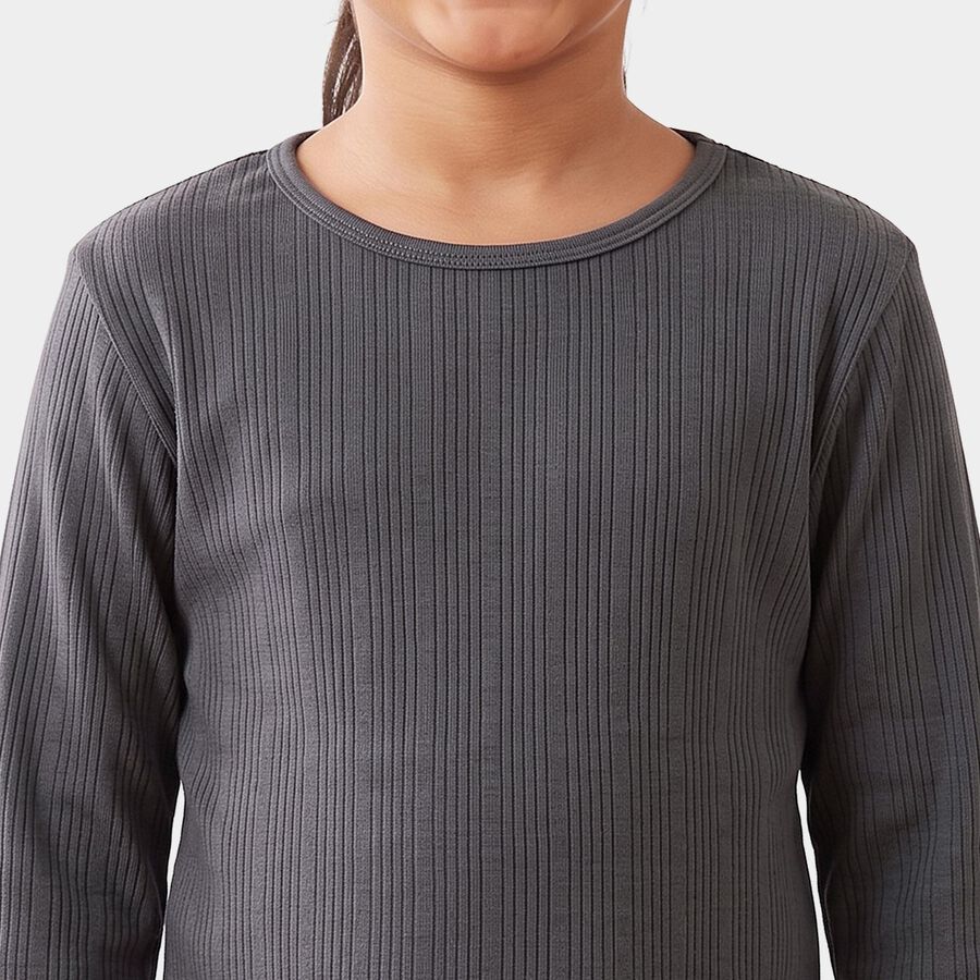 Girls Grey Long Sleeve Thermal, चारकोल, large