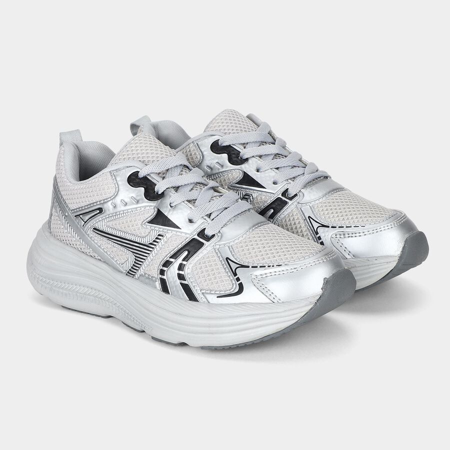 Men's Grey Lace-Up Sneakers, ग्रे, large