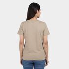 Women's Beige Cotton Blend Round Neck Graphic Print T-Shirt, Beige, small