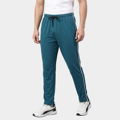 Men's Teal Regular Fit Side-Striped Track Pants