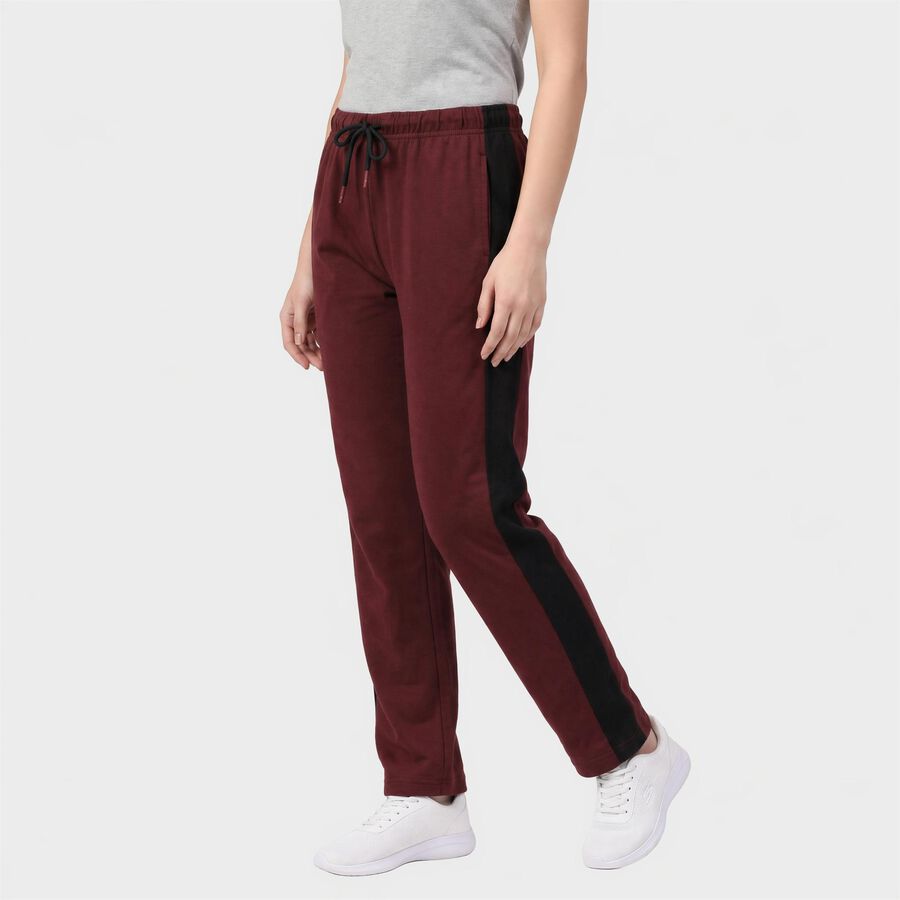 Women's Wine Straight Fit Side-Panel Track Pants, Wine, large