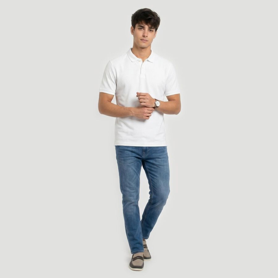 Men's White Cotton Polo Neck Polo T-Shirt, White, large
