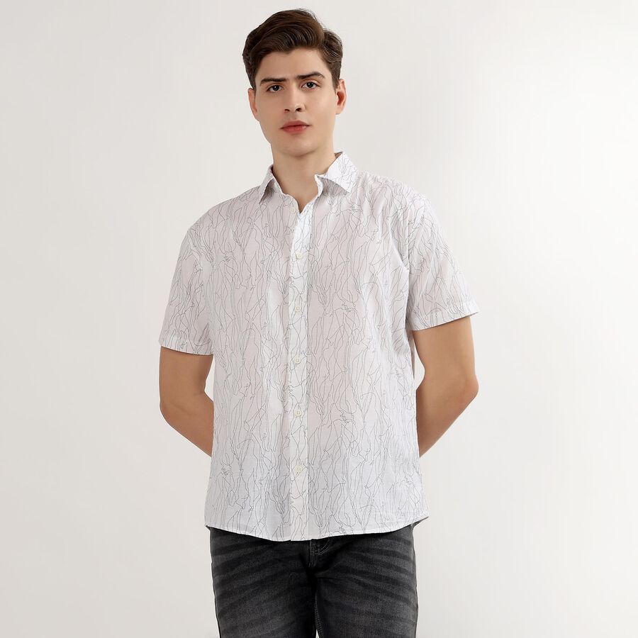 Men's Light Grey Cotton Half Sleeve Classic Casual Shirt, Light Grey, large